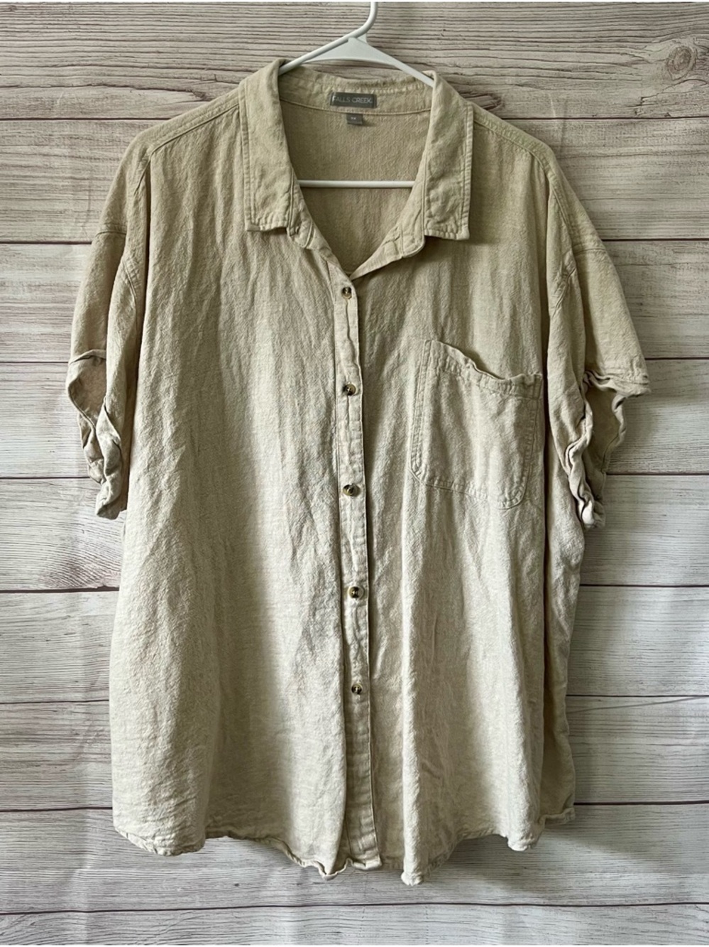 Falls Creek Light Beige Button-Up Shirt with Chest Pocket